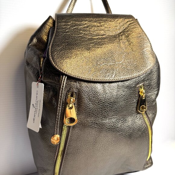 Alberto Di Canio Soft Metallic Black Leather Backpack With Gold Accent Hardware main image 12